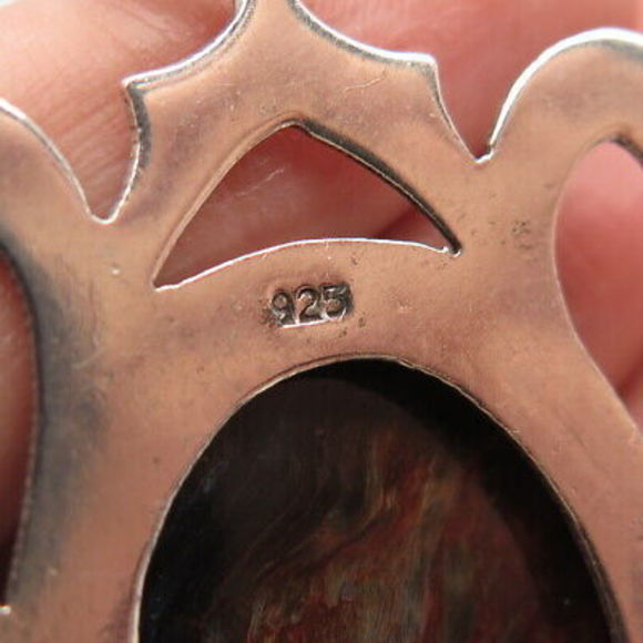 925 Sterling Silver Vintage Real Tiger Iron Gemstone Pendant - Picture 5 of 5